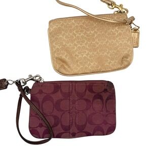 Coach Wristlet Bundle Y2K Gold Burgundy Monogram Signature C Canvas Set 2pk